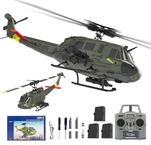 NULA RC ERA C032 UH-1 Huey RC Hubschrauber, 1/48 Scale 6CH, 2,4G 6-Achsen-Gyro Ferngesteuert Militärflugzeug mit 3D-Rückflug Höhenhaltung für Erwachsene Anfänger (RTF/ 3 Batterie)