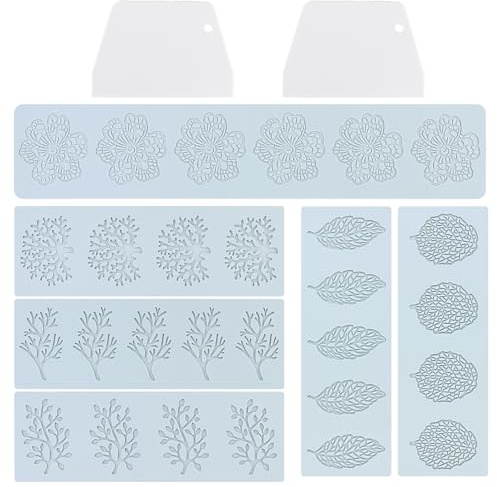 6 Pezzi stampi in Silicone per Foglie vuote 3D, stampi Silicone Foglie Dolci, Foglie Fiore Forma Torta Stampo Silicone, con 2 Piccolo raschietti, per Fondente, Cioccolato, Biscotti