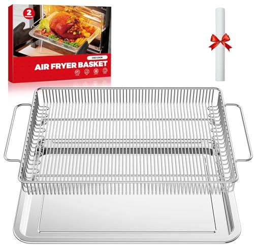 Air Fryer Basket for Oven, Air Fryer Basket and Stainless Steel Baking Tray Pant Oven Air Fryer Pan Rack for Cooking Baking Dishwasher and Broiling (15.9 in * 9.8 in &14.9 in * 11 in)