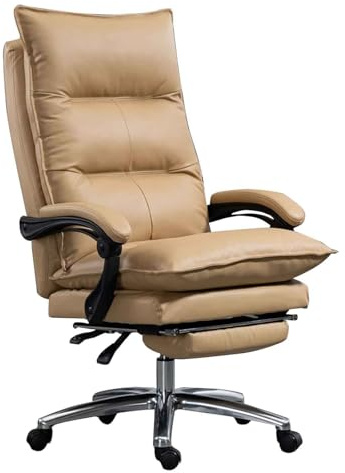 Professioneller ergonomischer Bürostuhl aus echtem Leder mit einziehbarer Fußstütze und vollständiger Liegefunktion für den Komfort von Führungskräften, drehbarer Chefsessel mit hoher Rücken