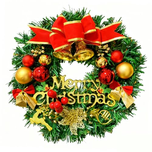 Christmas Wreaths for Front Door,Christmas Ball Wreath with Bowknot and Bells,Christmas Wreath Decorative Hanging Ornament Window Door Wreath for Party Holiday Decor(30cm)