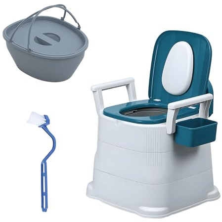 Chaise percée Adulte, Rehausseur Toilette Adulte, Pot de Chambre Adulte, Toilettes portables pour adultes, avec accoudoir amovible, capacité de charge de 150 kg, pour personnes âgées (bleu)