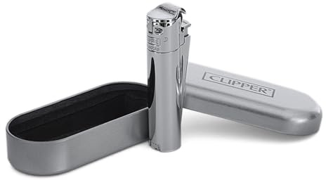 Sunmondo Clipper Metall Jet Feuerzeug mit Reibrad Zündung (Jet Flame Silber Reibrad)