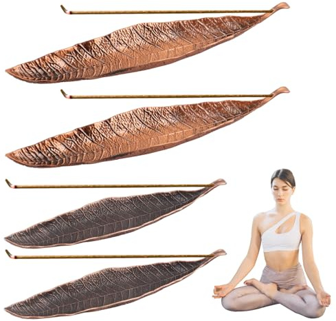 4 stycken bronsrökelsehållare metallblad, rökelsebrännare hållare ash catcher, aska lämplig för rökelsepinnar, perfekt för hem, kontor, yoga, meditation, kontor, heminredning