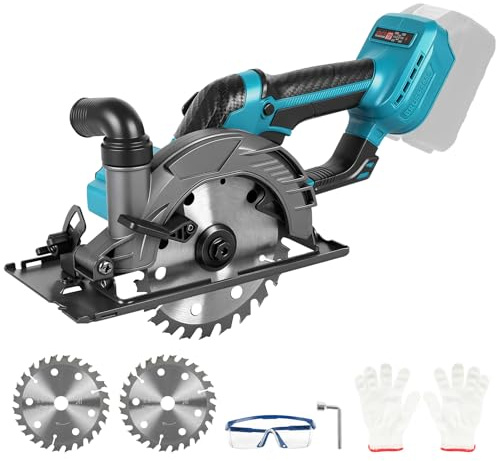 5,5 tum sladdlös cirkelsåg för Makita 18 V batteri, borstlös minicirkelsåg med 2 sågblad, 1 200 W, skärdjup 63 mm, för skärning av kakel och trä (utan batteri) 140 mm