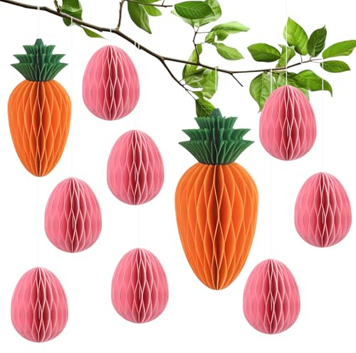 JINXIAN 10 Set Ostereier Papier zum Aufhängen Karotte/ Wabenpapier Pastell | für Baumzweige Mauern Tischdeko Osterdeko Modern