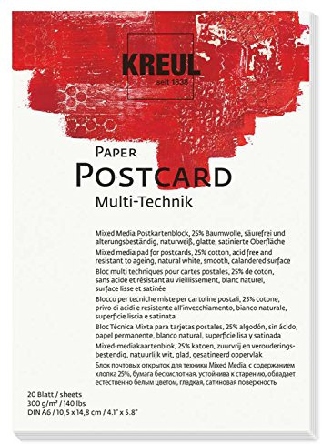 Kreul 69031 - Carta per Cartoline, DIN A6, 300 g/m², 20 Fogli, Senza acidi e Senza invecchiamento, Bianco Naturale, per Tecniche artistiche Miste