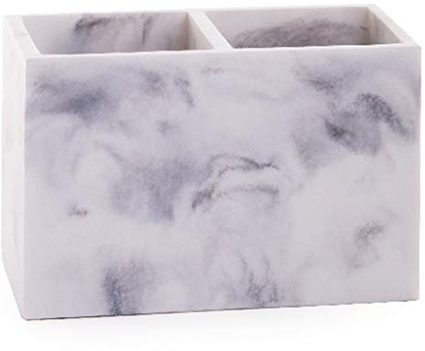 BINO | Multi-Purpose 2 Compartment Organizer - Elegant Makeup Brush & Toothbrush Holder for Bathroom and Vanity | Marble Stylish Accessories for Organization