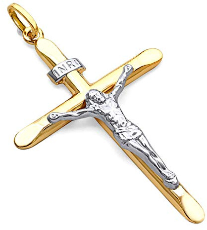 PRINS JEWELS Bicolor Anhänger Kreuz Mit Jesus 18 Karat 750 Gelbgold Weißgold Unisex