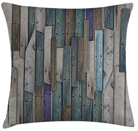 ABAKUHAUS Rústico Funda para Almohadón, Azul Gris Tablones de Grunge, Decorativo, Estampado en Ambos Lados, 50 x 50 cm, Azul Grisáceo