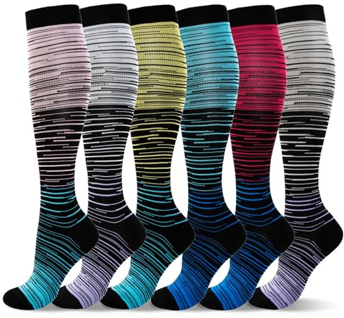 Kompressionsstrümpfe für Damen und Herren (6 Paar) Stützstrümpfe Sprunggelenkschutz und Mittelfußstütze für Sport, Flug, Laufen, Reisen, Radsport, Schwangerschaft Krankenschwester 20-30 mmHg