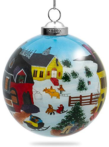 SIKORA K08-42 Winterdorf Glaskugel Weihnachtskugel Innenglasmalerei D: 7,5 cm