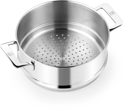 BRA COOKWARE Signature Stainless Steel Steamer | 9.5 inches - 4 quarts Professional Grade Steam Set | Compatible with Signature Stock Pot w/Glass Lid | PFOA Free | Polished Finish
