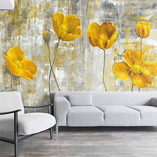 Fototapete 3D Effekt Dekoration Wandbild Gelbe Blumen Selbstklebend 396 x 280 cm Vlies Tapete Wandtapeten - 260g/m2 Fototapete Moderne Panorama Wanddeko