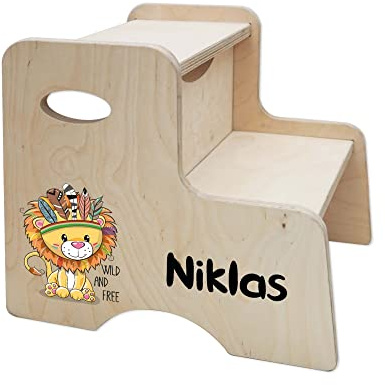 Holzura Tritthocker Kinder, Hocker aus Holz für Bad und Küche, Holzhocker personalisierter Toilettenhocker mit Name