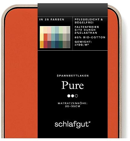 Schlafgut Pure Spannbettlaken 90x200cm bis 100x220cm - 95% Biobaumwolle, 5% Elasthan, Oeko-TEX Zertifiziert, Red Mid, Matratzenhöhe bis 35cm