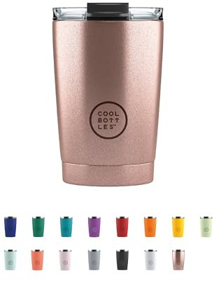 Cool Bottles - Tumbler - Vaso Térmico de Acero Inoxidable - 330 ml - Metallic Rose - Taza de Café - Altura 14 cm - Bebidas Frías 10 horas y Calientes 5 horas - Tapa Hermética - Libre de BPA