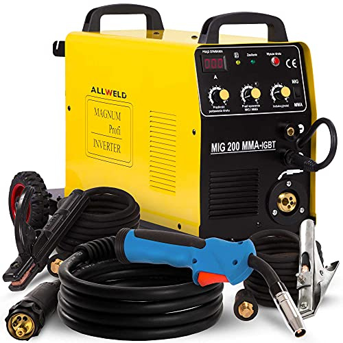 Magnum MIG 200 MMA IGBT Schweißgerät Inverter MIG MAG MMA FCAW 230V 200A IGBT, Hot Start, Anti Stick, 2T 4T, Welding Machine, Elektroden Schweißgerät, Schweissbrenner MIG/MAG MB15/3m