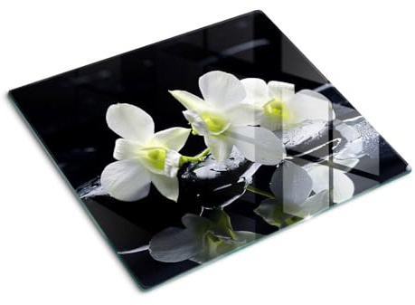 Tabla de Cortar Protector 60x52 cm de Vidrio Templado Resistente Decorativa Higienicas Placa de Corte Patas de Silicona Una Pieza Fina para Encimera de Cocina - Orquídea