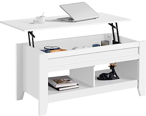 Yaheetech Tavolino da Caffè Sollevabile 104 x 49,5 x 49-62 cm Bianco