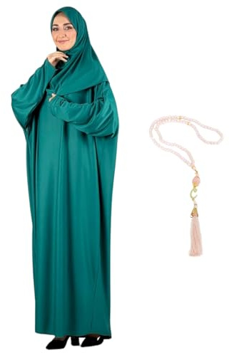 Modish Group, bönkläder med hijab, muslimska kläder, lång rock, abaya turkiska islamiska klänningar, Dubai Kaftan med radband, gRÖN, en storlek