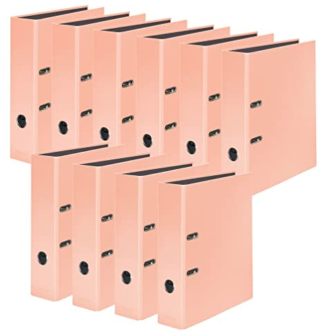 FALKEN 10x PastellColor-Ordner 8 cm breit DIN A4 Flamingo-Pink | Made in Germany glanzkaschierter Papierbezug außen schwarzer Papier-Innenspiegel