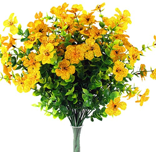 5 Stück künstliche Eukalyptus Veilchen Blume Zuhause Wohnzimmer Esstisch Hochzeit Garten künstliche Blumen Blumenstrauß Dekoration (gelb)