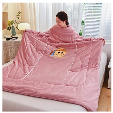 tragbare steppdecke mit ärmeln Tragbare Lounge-Decke Mit Ärmeln, Bequeme 2-in-1 Plüsch TV Tragbare Decke, Sofadecke Winterschlaf Büro Auto Zimmer Kissen Für Erwachsene (Color : A, Size : 150x200cm)
