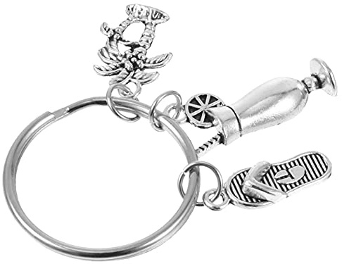 Parliky Cocktail Keychains Metal Alloy Keyring Coconut Tree Pendant Flip-Flops Key Holder for House Keys