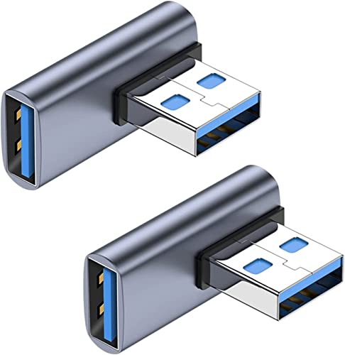 La Brodée 90 Grad USB3.1 Adapter, 2 Stück USB Winkelstecker Linker Winkel A Stecker auf Buchse OTG Adapter Konverterverlängerung für PC, Laptop, USB-A-Ladegerät, Powerbank und mehr