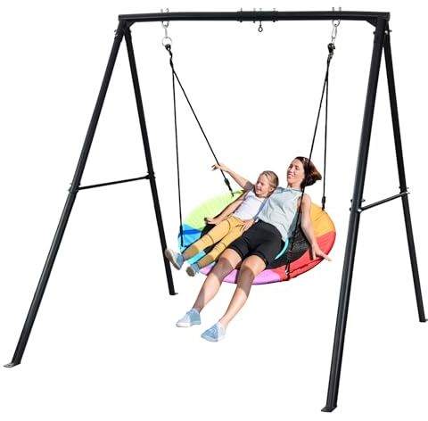 Trekassy 440lbs Swing Set with 40 Inch Saucer Tree Swing and Heavy Duty A-Frame Metal Stand (Multicolor) （Patented）