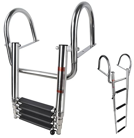 Manumarine 4 Step Pontoon Boat Ladder, Pontoon Ladders for Pontoon Boats,Stainless Steel Rear Entry Inboard Ladders Over Platform
