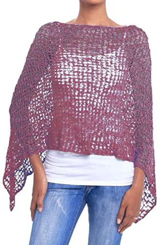 JOPHY & CO. Poncho Donna Rete Effetto a Maglia (cod. 1511) (3XL, Rosso Mattone)