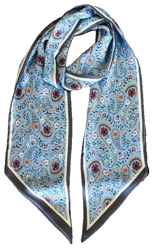 GIMIRO Sciarpa in seta satinata, 148 x 13,5 cm, cravatta a doppio strato, per blazer, cappotto, abito, Fiore blu, 148cm x 13,5cm