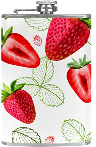 Flasque avec entonnoir Flacons personnalisés,Feuilles de fraise,Petit flacon portatif en acier inoxydable pour l'alcool