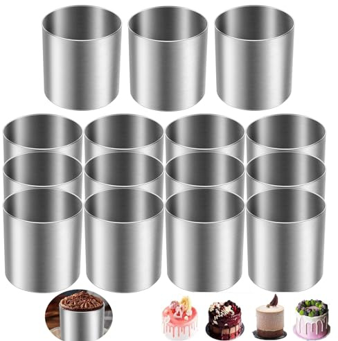 Liseng 15 StüCk Tortenring Rostfreier Mousse Ringe Runde Dessertringe, Ausstecher Kuchenform Backring Gebäck Werkzeug für Torte, Fondant, Sushi, Pudding, Schokoladenmousse