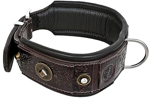 MICHUR Maximus Hundehalsband Leder, Lederhalsband Hund, Halsband, Braun mit schönem Stanzmuster, Leder, in verschiedenen Größen erhältlich