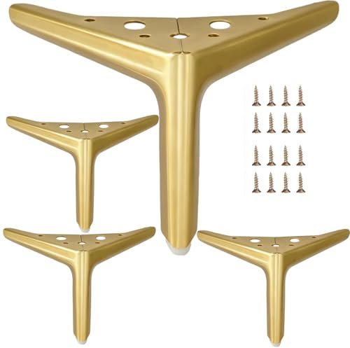 Smaxcn Möbelbeine aus Metall,Farbe: gebürstetes Gold, Höhe:12 cm, 4 Stück, DIY Möbel Schrankfüsse, Sofabeine, kleine Tischfuß