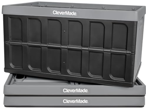 CleverMade Collapsible Storage Bins - Stone 3 Pack 62L / 16 Gal holds 100 lbs - Stackable Containers Heavy Duty Capacity Crates Space-Saving