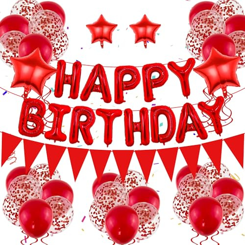Globos rojos para decoraciones de cumpleaños, globos rojos y blancos, pancarta roja de feliz cumpleaños, globos de confeti rojo, decoraciones de fiesta para niñas y mujeres