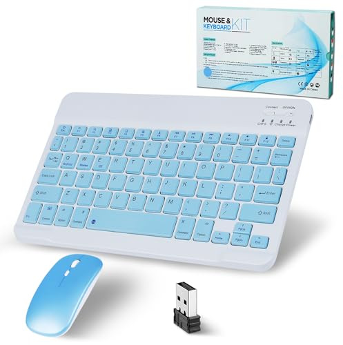 Bluetooth Keyboard,Wireless Keyboard and Mouse 2.4USB Rechargeable Lightweight 10IN Universal Quiet Portable Mini Keyboard and Mouse set for iPad,iOS,Mac,Windows,Android Tablet Laptop Phone,QWERTY-US