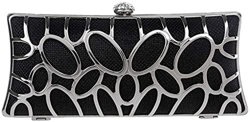 RajoNN Abendhandtaschen für Damen, Tasche aus Metall, Hohle Damen-Clutch, Balltasche, Brauttasche (Gold) (Schwarz)