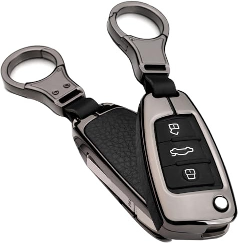 TECART Klapp Autoschlüssel Hülle cover Passt für Audi A1 A3 A4 A6 A8 Quattro Q2 Q3 Q7 S3 S6 RS3 RS6 R8 TT TTS Metal Zubehör Auto Schlüssel Etui 3 Taste Schlüsselhülle Schlüsselanhänger schwarz
