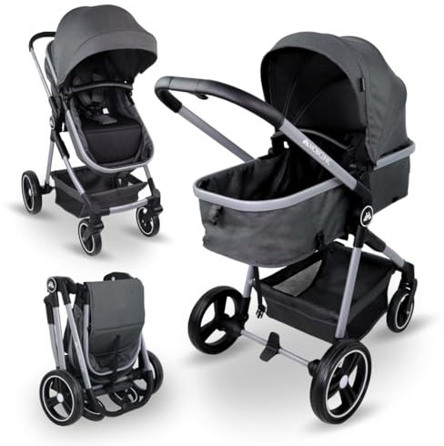 Mobiclinic® kids, Kinderwagen + babywanne, 2 in 1, Nuit, Ultrakompakt, 5-punkt-gurtsystem, 22 kg, Einhandbedienung, Verstellbar, Verstellbare rückenlehne, Motorhaube, Korb, Fußbremse, Wendbar