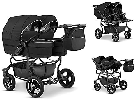 Elcar Zwillingskinderwagen 4 in 1 Twin Star inkl. Autositze - 13 Teile - in Schwarz