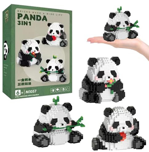 VEQENIFY 3 in1 Panda Mini Bausteine Panda Klemmbausteine Mini Tiere Bausteine Set Geschenke für Erwachsene Kinder ab 8+ Jahre