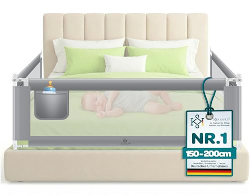 Kesser - Barrière de lit - 200 cm - Protection anti-chute - Ajustable - Pour voyage - Lit pliable - Protection de lit pour enfant/bébé - Barrière de lit pour enfant - Avec poche - Gris - Hauteur : 72