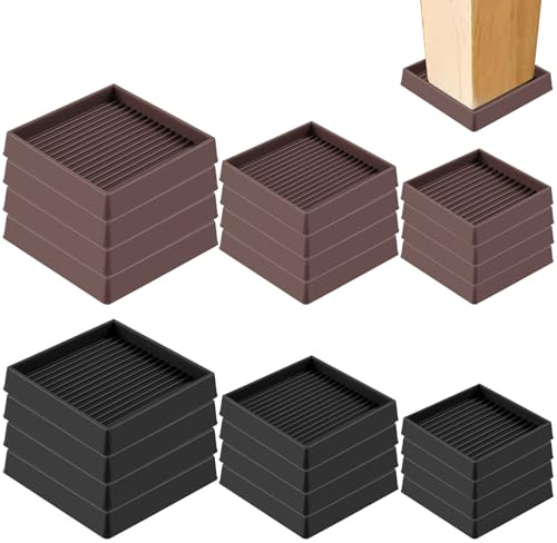 Swpeet 4Pcs 3 x 3 Square Brown Rubber Anti Skid Caster Cups Non Slip Furniture Pads Kit, Anti-Slip Gripper, Anti Skid Furniture Feet Anti Slide Floor Stoppers for Bed Couch Table Chair Stoppers