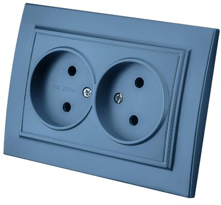 Wandeinbau-Steckdose,Elektrische Wandsteckdose,Wandsteckdosen-Set,250V AC 10A Innenwandsteckdose,Blaue Doppelsteckdose,Erdungsfreie Steckdose