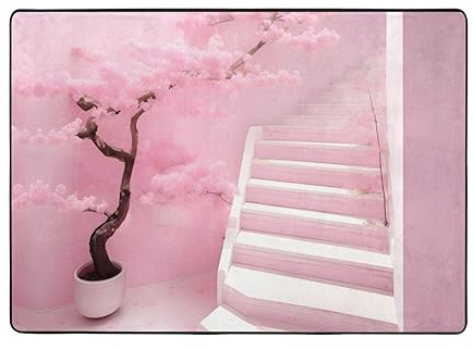 Alfombra de escalera blanca de flor de cerezo de 80 x 58 pulgadas, cómoda, suave, resistente al desgaste, antideslizante, adecuada para dormitorios, salas de estar y otras escenas.